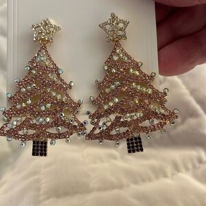NWT Pink And Silver Sparkling Christmas Tree Post Earrings